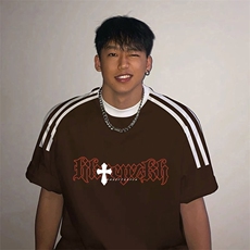 夏季美式高街重磅纯棉三条杠织带撞色男女短袖T恤ZD312-特P30，男装T恤，电商A486
