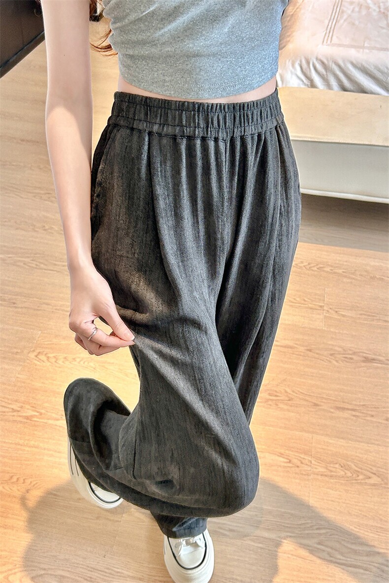 8XL-M冰丝棉麻阔腿裤男防晒凉凉裤垂感直筒休闲扎染山本裤K9138,男装休闲裤,电商D206-1