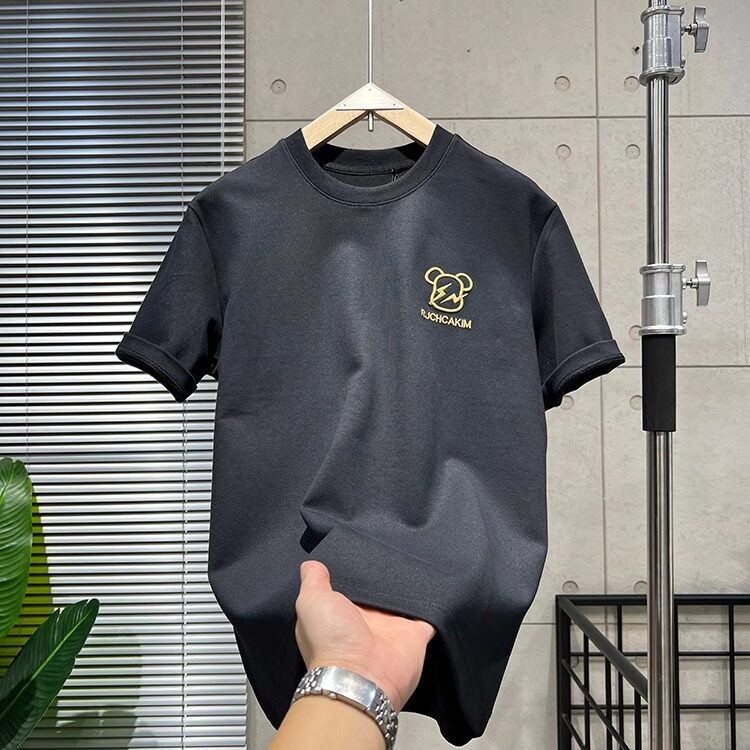 大码黑色印花短袖T恤女2025夏季宽松情侣装大版半袖圆领上衣男装,男装T恤,电商B212（原钱塘6029）