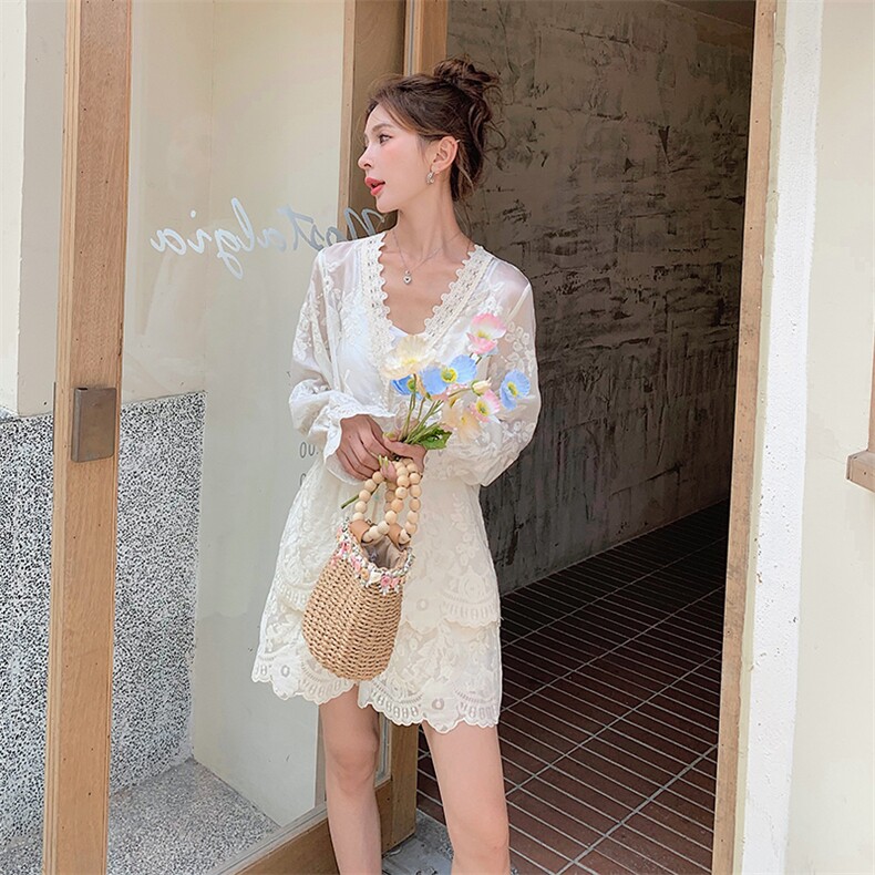 2025新款天丝绣花防晒短裤套装,女装套装/套裙,奕可儿