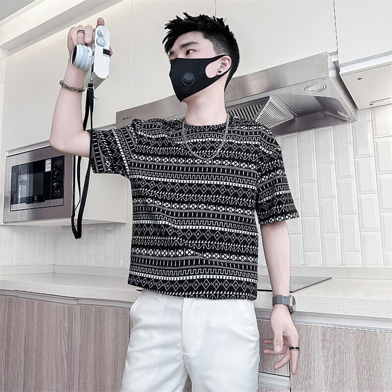 民族风提花图案短袖T恤男社会小伙半袖衣服301C-DT80-P48控68,男装T恤,星座301C（原B323）
