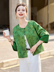 2025春季新款提花短外套女士圆领唐装复古G风新中式上衣，女装短外套，沁沁公主