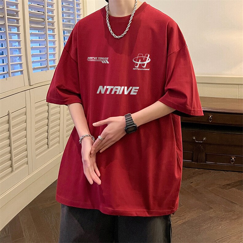 抖音得物二开现货220克夏装重磅美式高街宽松短袖t恤MT191,男装T恤,电商A486-1