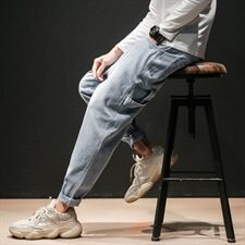 2021马切达春季日系大码男宽松纯色九分裤牛仔裤K295-P55，男装牛仔裤，电商A001