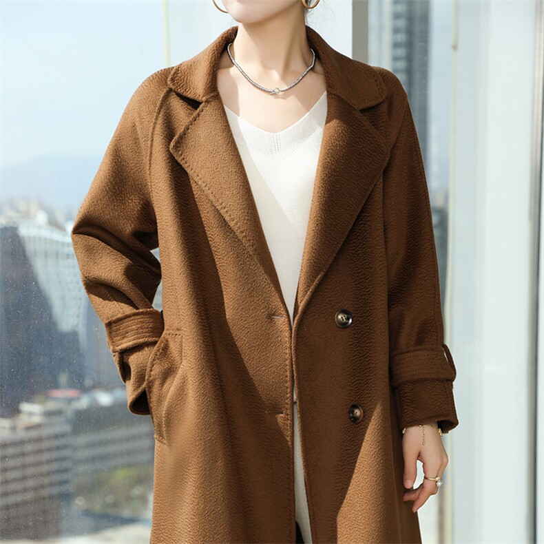 羊毛呢子大衣女中长款秋冬2024新款简约大气，女装双面呢大衣，鹿展羊绒大衣