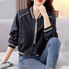 欧货皮衣外套女机车服短款上衣2023秋季新款pu皮棒球服夹克潮ins，女装皮衣，江南女神