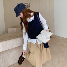 韩系设计感假两件拼接长袖衬衫女秋季减龄叠穿，女装卫衣/绒衫，2C012
