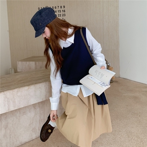 韩系设计感假两件拼接长袖衬衫女秋季减龄叠穿图片