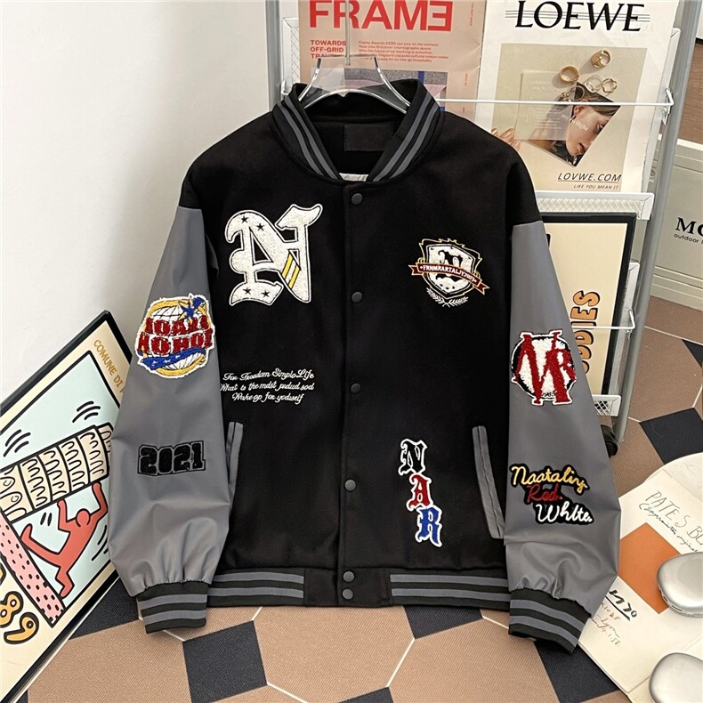 潮牌毛巾绣字母棒球服外套男女春秋季新款宽松潮流夹克HH009P70,男装夹克,星座1013-5