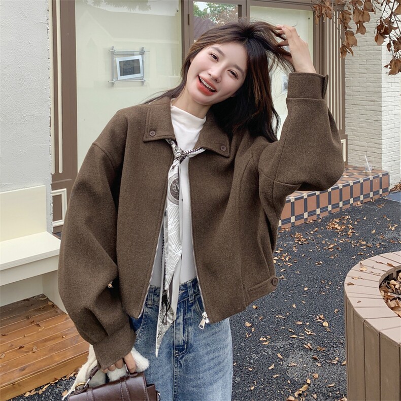 数据好有货咖色毛呢外套送丝巾5254P175K278,女装毛呢外套,2C176