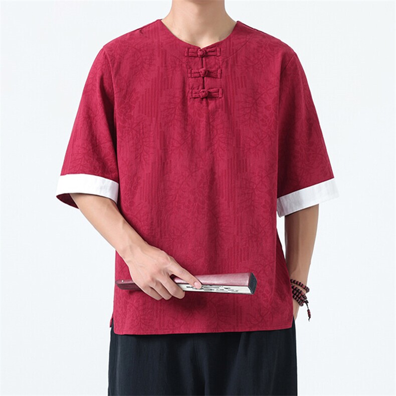 男士衬衫五分袖衬衣中袖印花圆领唐装风 XZ1512-2612-P40图片