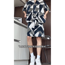 短袖衬衫男+短裤男潮流休闲套装男M-5XL大码TZ78704P50控98模特图，男装休闲套装，星座226-1