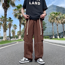 裤子男夏季设计感小众拼色宽松直筒运动裤潮牌潮流休闲裤，男装休闲裤，星座716-4