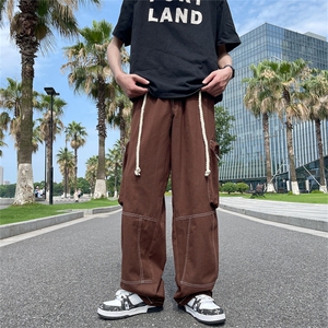 裤子男夏季设计感小众拼色宽松直筒运动裤潮牌潮流休闲裤图片