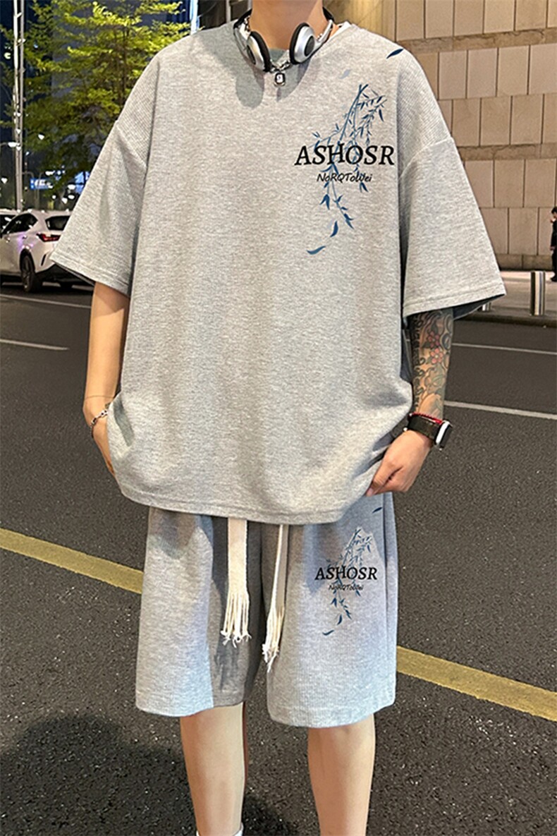 套装！华夫格套装短袖T恤短裤男TZ201-特P38,男装T恤,电商B367