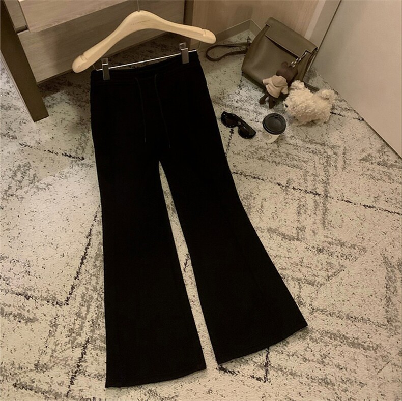 加绒微喇裤480g秋冬季显瘦黑色高腰喇叭裤休闲裤微喇长裤女,女装休闲裤,云美莎专业女裤-全店现货