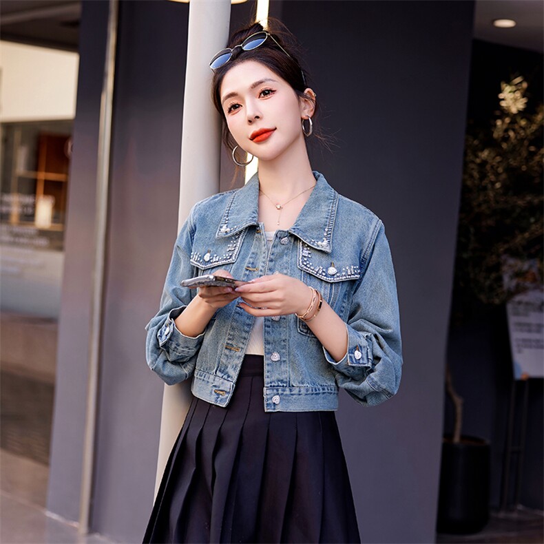 春季新款时尚潮流女装牛仔外套修身显瘦百搭短款夹克,女装牛仔外套,浪花E族（衣布洛）