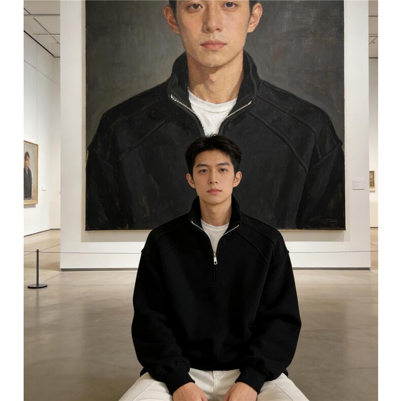 网图美式复古半拉链立领卫衣重磅宽松情侣上衣外套男H1127特P45,女装短外套,电商A341