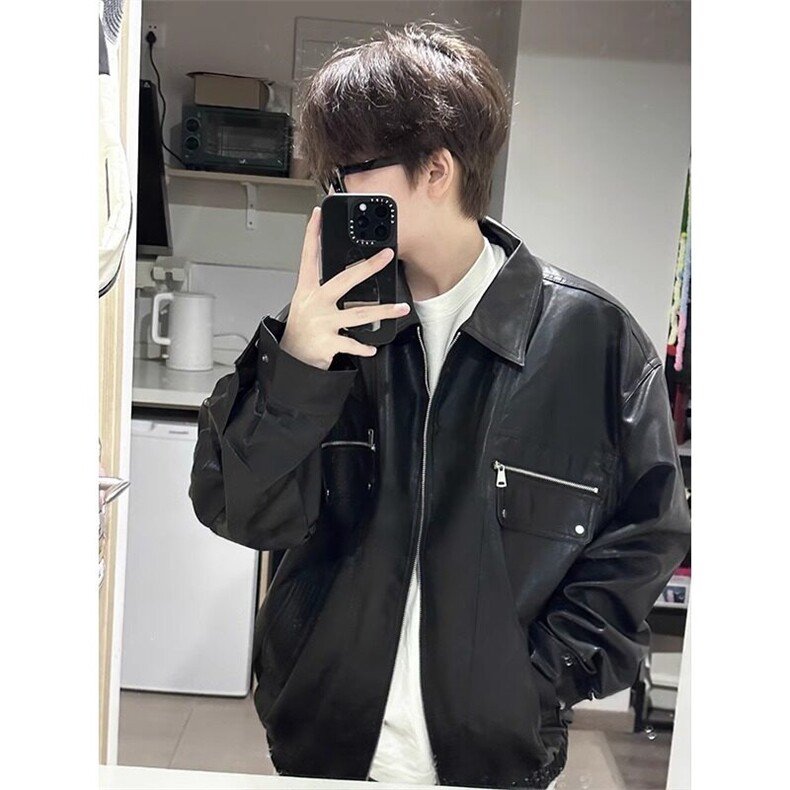 解构拉链短款皮衣外套痞帅炸街机车服美式复古夹克JK848特P73,男装夹克,星座908-1