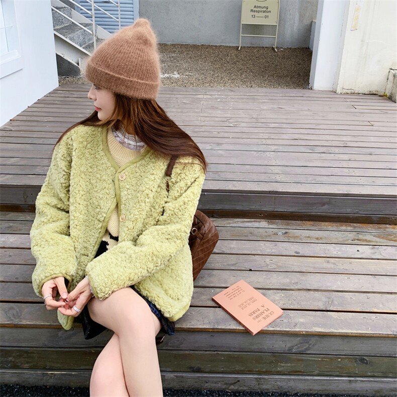 【现】【货】小香风绿色羊羔毛短外套2C158-8611-P160-K218,女装棉衣/棉服,2C158