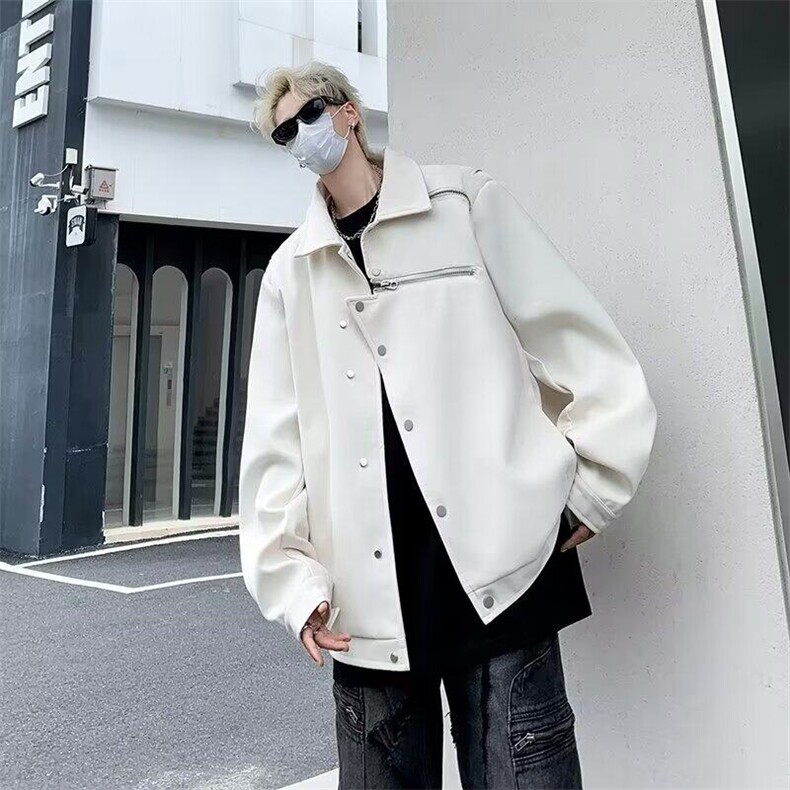 DJK11-P66垫肩外套男秋季潮牌宽松设计感开衫翻领美式防水夹克,男装夹克,星座603-2