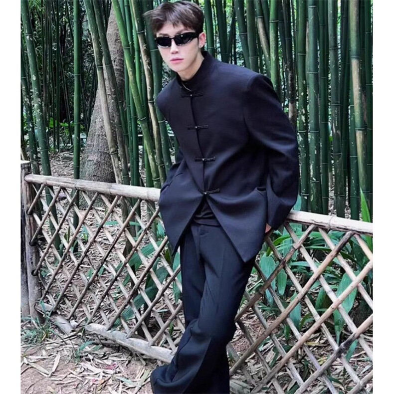 W9259-P58网图现货春季新款新中式垫肩西服外套中山风立领西装,男装西服,星座1608-2