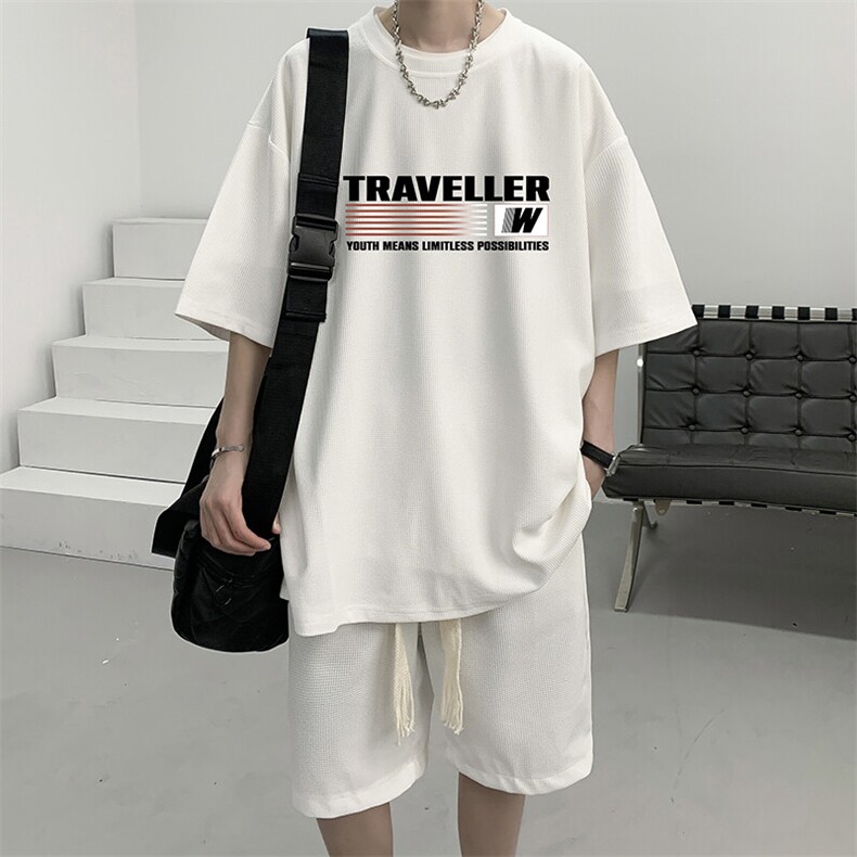 华夫格套装运动短袖t恤套装休闲两件套一套HZ84359-P44,男装T恤,电商A040
