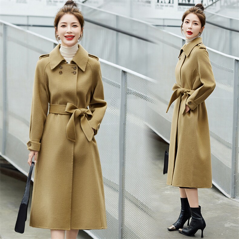 国际大牌双面羊绒大衣女秋冬新款2024赫本风宽松过膝羊毛妮子外套，女装双面呢大衣，媚琳依坊