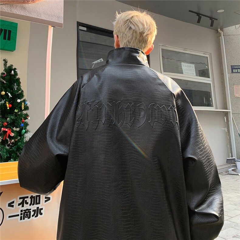 港风美式钢印夹克大码M-5XL皮衣鳄鱼纹情侣皮衣男外套JK8749P90控,男装夹克,星座227-7