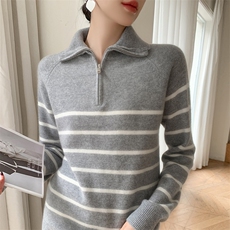 2025年秋季常规款通勤套头长袖加厚半拉链舒适时尚百搭，女装针织衫/毛衣，途瑞羊绒
