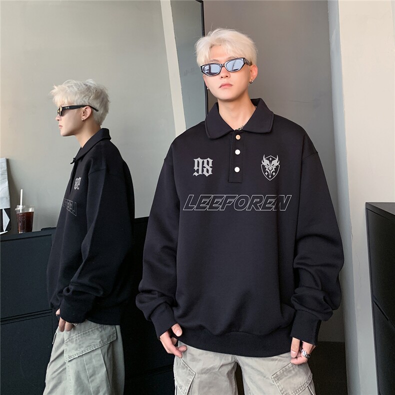灰色翻领半排扣polo领长袖卫衣男女2025秋季新款宽松学院风上衣,男装卫衣,电商C307