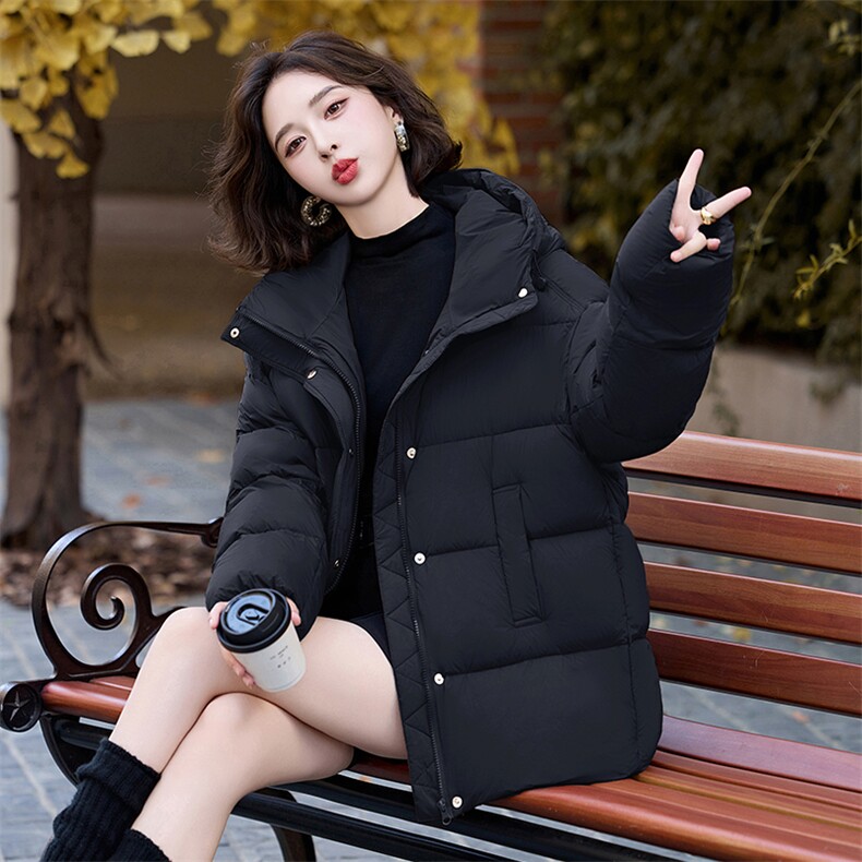 90%白鸭绒羽绒服女短款冬季小个子2024年新款泡芙加厚连帽外套,女装羽绒服,美沁