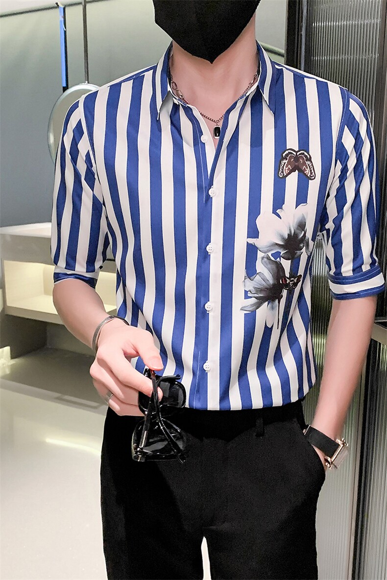 黑痞帅男夏装中袖新款男士衬衫休闲印花寸衣男301A-1/CS362/P55,男装衬衫,星座301A-1