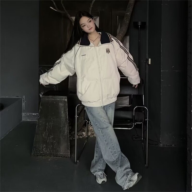 新款棉服女冬季复古藏青色宽松oversize学院风休闲百搭外套JK9003,男装棉衣,星座516A