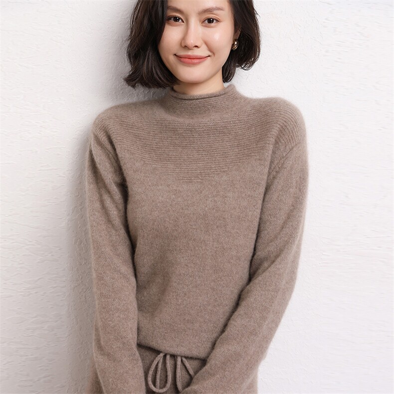 羊绒衫女半高领宽松毛衣百搭时尚针织打底衫,女装羊绒衫,五色羊羊绒