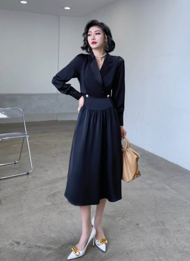 【现货】秋季新款-翻领大V韩版连衣裙，女装连衣裙，陆氏青云