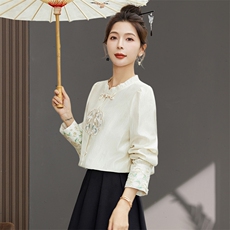 【现货8折】国风重工刺绣新中式衬衫马面裙上衣，女装衬衫，丽影随形