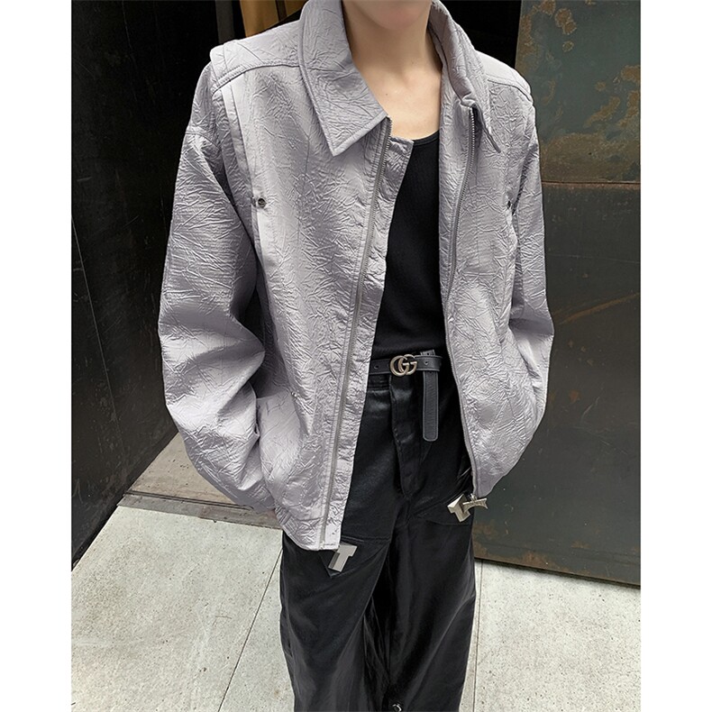 2026新款潮牌美式复古铆钉褶皱情侣宽外套男女秋春季飞行服夹克图片