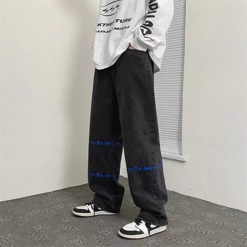 2025新款美式街头复古阔腿裤子高街直筒宽松牛仔裤K425,男装牛仔裤,星座1108-1