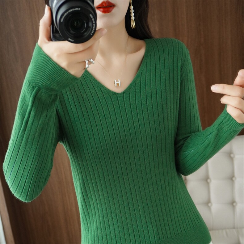 羊绒衫v领毛衣女春秋冬新款洋气宽松内搭打底羊毛衫针织上衣气质，女装针织衫/毛衣，春韵羊绒