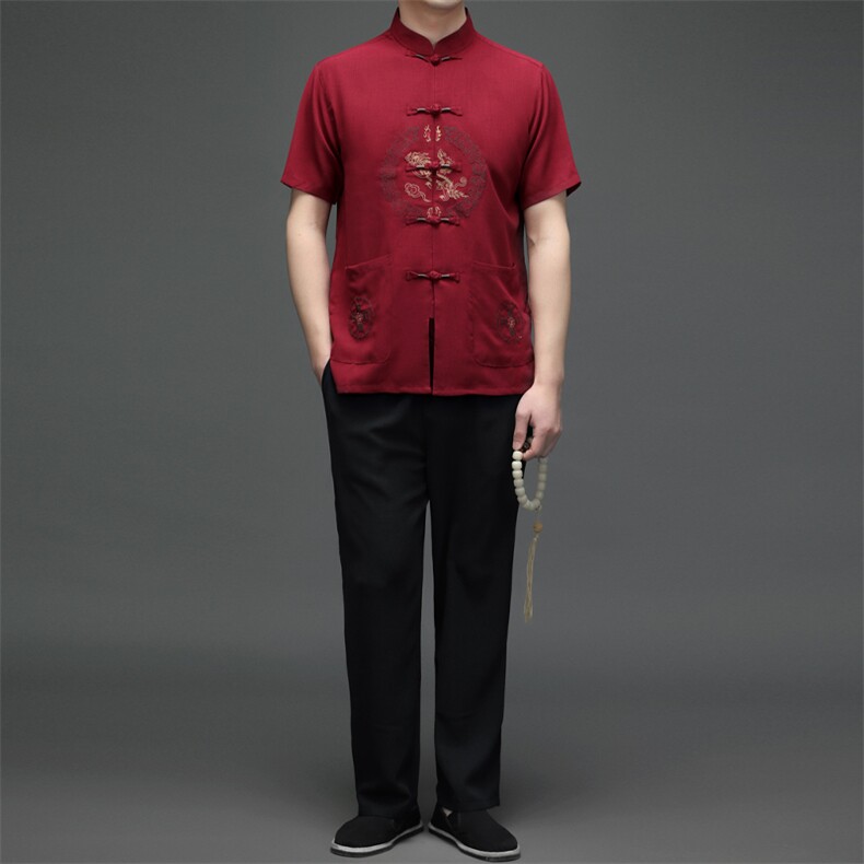 SQY2203男士春季两件套短袖套装中老年爸爸复古唐装风P105,男装民族服装,电商B360