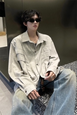 夏季流行色对称假口袋装饰衬衫打底衬衫外套时尚打底衬衫T恤P48，男装T恤，电商B319