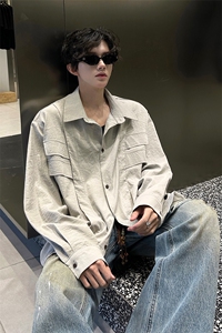 夏季流行色对称假口袋装饰衬衫打底衬衫外套时尚打底衬衫T恤P48图片