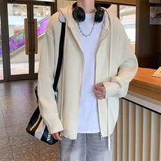 日系简约连帽拉链针织开衫毛衣男春秋新款情侣宽松百搭设计感外套，男装针织衫/毛衣，星座601-1