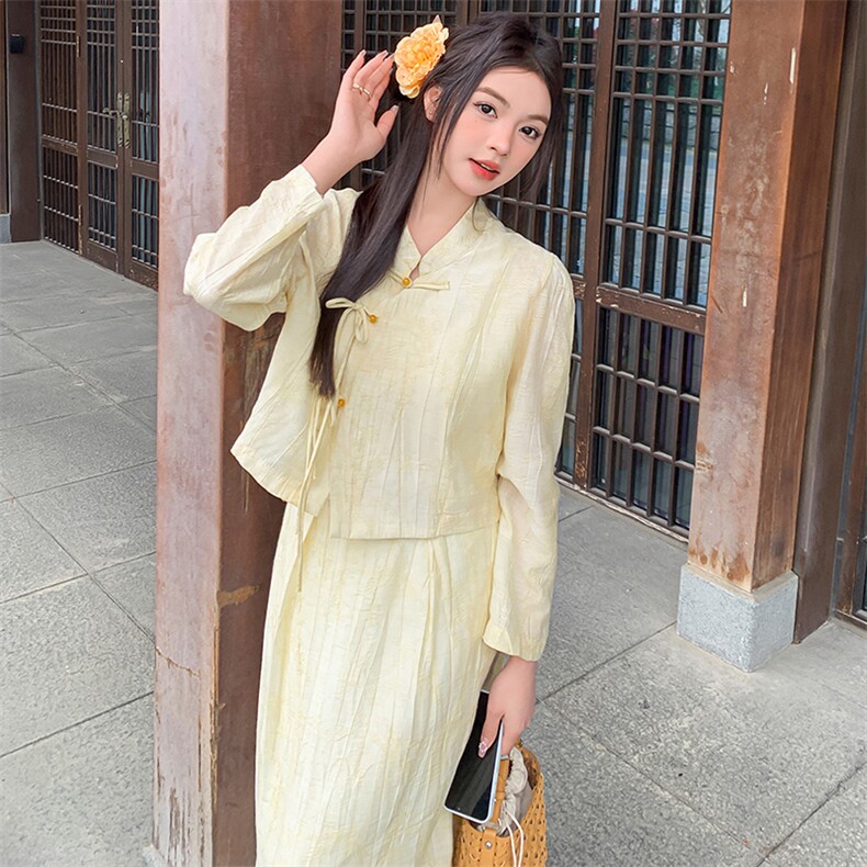 清冷感新中式国风套装裙女2025春新款高级感简约气质半身裙两件套图片