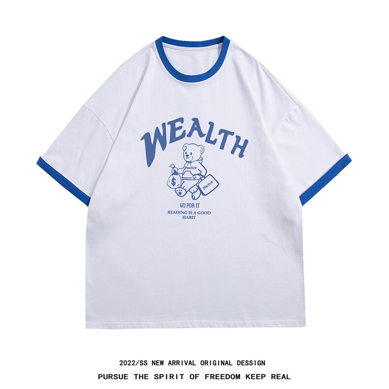 白底23新款夏季百搭印花时尚圆领宽松纯棉短袖T恤T268P35控58,男装T恤,电商A247-1