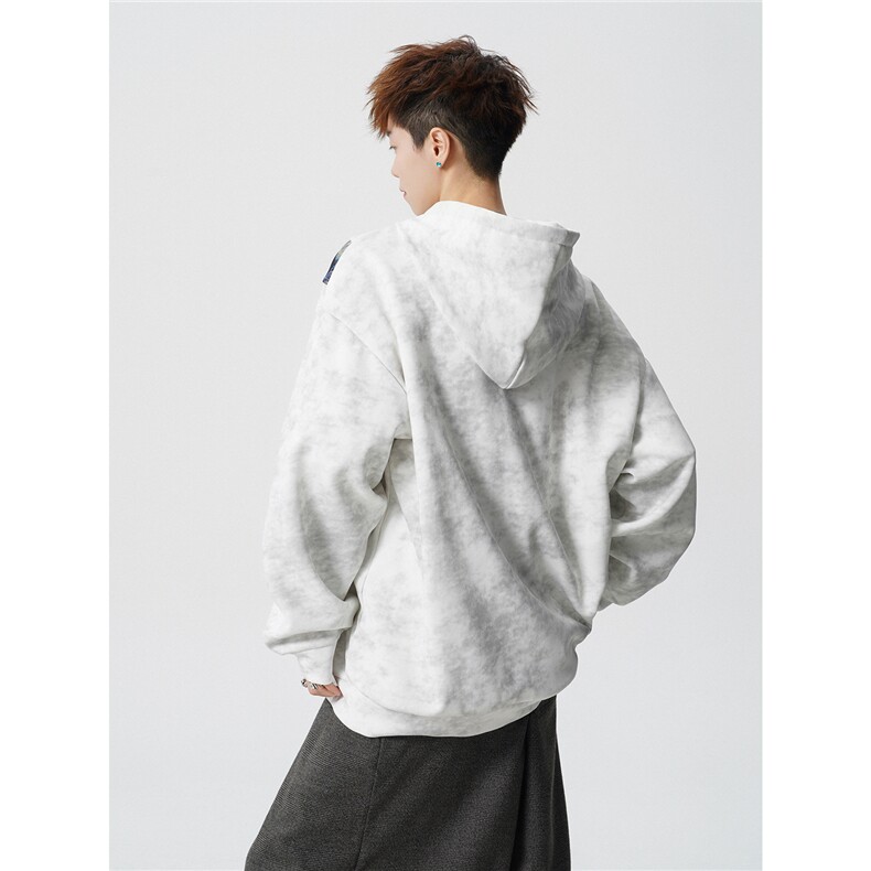 WY10200-特批40春季新款连帽设计感拼接撞色宽松大码扎染卫衣男,男装卫衣,电商A059