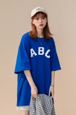 中性夏季潮流简约字母印花宽松圆领短袖T恤T77P25控38，男装T恤，A247A