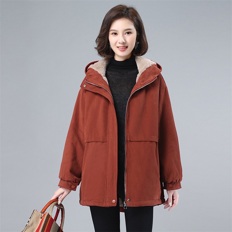 时尚女装派克服加厚保暖外套冬季新款宽松显瘦连帽棉服上衣,女装派克服,韩派