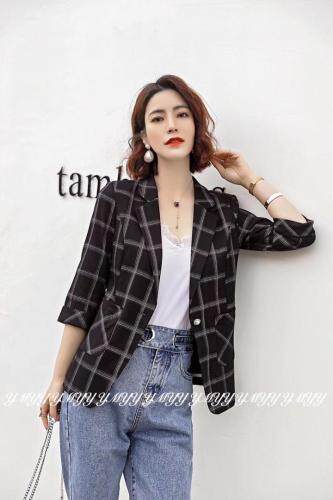 春季新款格子西装外套，女装西装，依美依缘